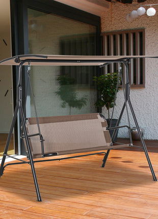 2-Seater Patio Swing Chair, Outdoor Adjustable Canopy Porch Swing with Armrests, Texeline Fabric and Steel Frame, Brown