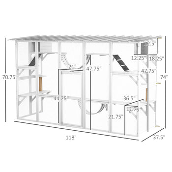 118" Large Outdoor Catio Cat Enclosure with Condos, Bridges & Posts, White