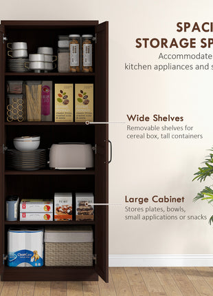 63" 2-Door Kitchen Pantry, Freestanding Cabinet with 2 Adjustable Shelves for Dining Room, Cinnamon Cherry Wood Grain