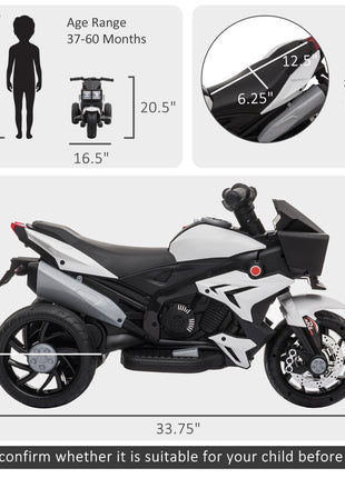 6V Kids Motorcycle Toddler Ride-on Toy, High-Traction Battery-Operated Mini Electric Motorbike with Forward/Reverse Switch, Music, Headlights, Horn, White
