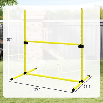 4 Piece Dog Agility Set with Adjustable Height Jump Bars, Carry Bag, Displacing Top Bar, Yellow Yellow