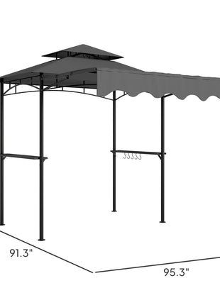 8' x 7.6' Outdoor Grill Gazebo, Barbecue Gazebo Shelter with Side Awning, 2 Side Shelves and 6 Hooks, Dark Gray