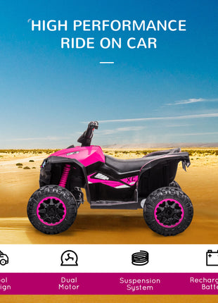 12V Kids ATV Quad Car with Forward & Backward Function, Wear-Resistant Wheels, Music, for Toddlers 3-5 Years Old, Pink