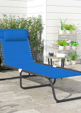 Foldable Chaise Lounge, 4-Position Reclining Back, Trifold Portable design and Breathable Mesh for Poolside,Camping, Hiking - Navy Blue