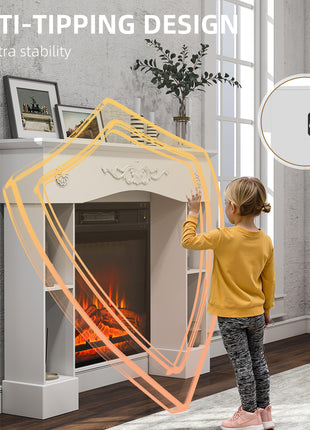 Baroque Fireplace Mantel, Freestanding Fireplace Surround with Leg for Electric Fireplaces, 45.3" W x 39.4" H, White