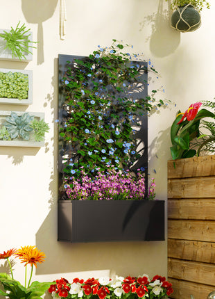 Metal Garden Bed with Trellis for Climbing Plants, Freestanding or Wall Mounted Flower Bed for Garden, Patio, Balcony
