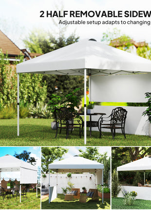 10' x 10' Pop Up Canopy Tent with 2 Half Sidewalls, UV50+ Instant Sun Shelter with Wheeled Carry Bag, White