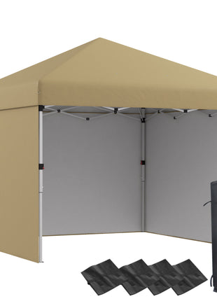 10' x 10' Pop Up Canopy with Sidewalls, Weight Bags and Carry Bag, Height Adjustable Tent for Parties, Beige