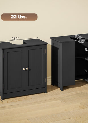 Pedestal Sink Storage Cabinet, Bathroom Sink Cabinet with U-Shape Cut-Out and Adjustable Shelf, Black