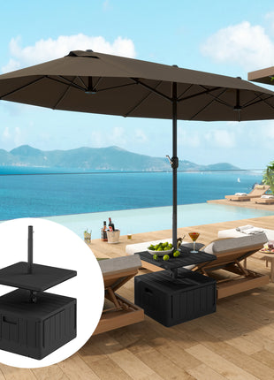 Patio Umbrella Base with Table Tray, Heavy Duty Weighted Umbrella Stand，Wheels Handles, 176lbs，Stand Filling, Black