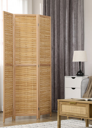 Hand Woven Room Divider, 3 Panel Bamboo Folding Privacy Screen for Home Office, 47.25"x67"x0.75", Natural