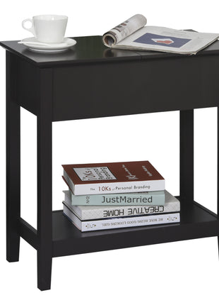 End Table, Narrow Side Table with Flip Top, Storage Cabinet, Bottom Shelf for Living Room, Dark Coffee