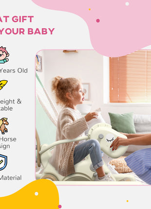 5 in 1 Rocking Horse for Toddlers 1-3 Years with Detachable Balance Board, Push Handle, Footrest, Cream White
