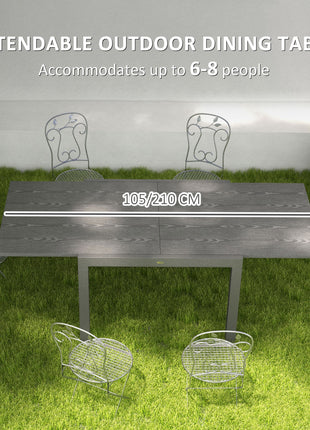 Patio Table for 6-8 People, Aluminum Frame Rectangle Garden Table with Wood Effect Steel Top, for Backyard, Dark Gray