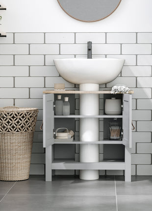 Pedestal Sink Storage Cabinet, Under Sink Cabinet, Bathroom Vanity Cabinet with Adjustable Shelf and Open Bottom Shelf, Gray