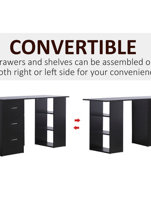 47" Home Office Computer Desk Bookcase Combo, Writing Table Workstation with 3 Drawer and Storage Shelf - Black