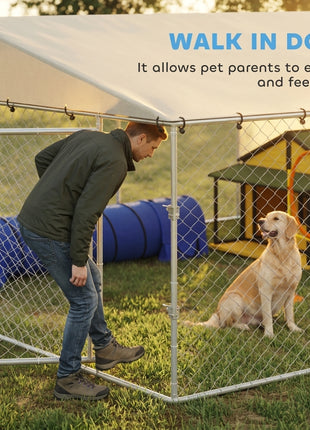 15' x 15' x 7' Dog Kennel Outdoor for Small Medium Large Dogs with Waterproof Roof, Silver