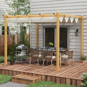 10' x 10' Retractable Pergola Canopy, Aluminum Pergola Sun Shade Shelter for Garden, Patio, Backyard, Deck, Cream
