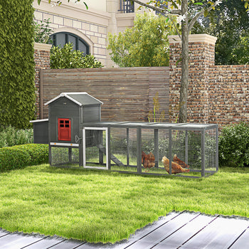 118" Extra Large Chicken Coop with Asphalt Roof, Wooden Hen Run with Slide-Out Tray and Nesting Box, Chicken Hutch for 3-6 Chickens, Gray