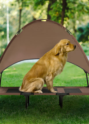 48" x 36" Elevated Portable Dog Cot Cooling Pet Bed with UV Protection Canopy Shade, Coffee