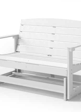 Patio Glider Bench w/ HDPE Slatted Double Rocking Chair, White
