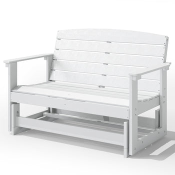 Patio Glider Bench w/ HDPE Slatted Double Rocking Chair, White