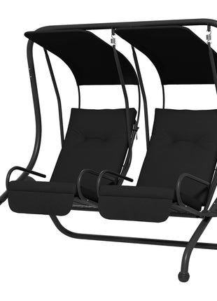 2-Seater Outdoor Porch Swing with Canopy, Patio Swing Chair for Garden, Poolside, Backyard, Black