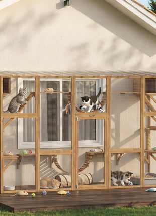 Catio Playground Cat Window Box Outside Enclosure for Multiple Cats w/ Shelves & Bridges, Yellow