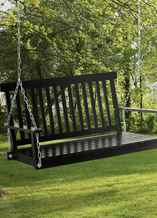 2-Seater Hanging Porch Swing Outdoor Patio Swing Chair Seat with Slatted Build and Chains, 440lbs Weight Capacity, Black