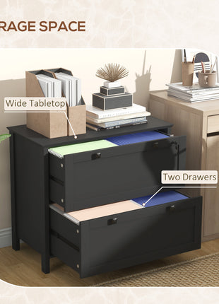 Lateral File Cabinet, 2 Drawer Filing Cabinet with Adjustable Hanging Bar for Letter, A4 and Legal Size, Black