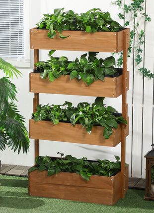 Vertical 4 Tier Raised Garden Bed, Wooden Planter Box, Self-Draining with Bed Liner for Indoor Outdoor Flowers, Vegetables and Herbs, Orange
