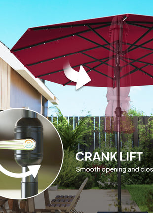 Garden Parasol, Double-Sided Sun Umbrella with LED Solar Lights, Patio Parasol for Outdoor, Wine Red