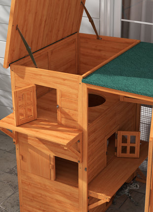 Large Outdoor Cat House for 3 Kitties, Multi-Level Design with Big Hiding Areas 2 Stories & Multiple Platforms Cat Condo