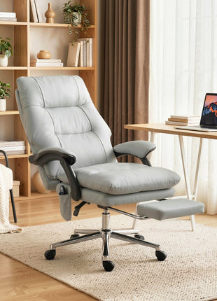 Massage Office Chair with 6-Point Vibration, Pet-Friendly Faux Leather Ergonomic Executive Desk Chair, Light Gray