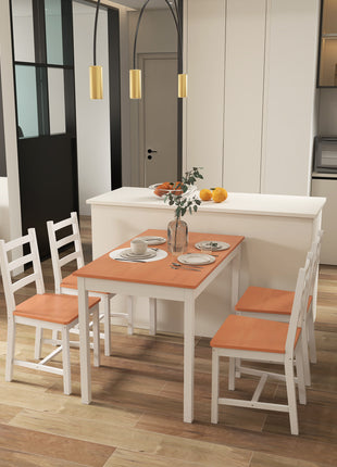 Dining Table Set for 4, 5 Piece Modern Kitchen Table and Chairs, Solid Wood Dining Room Set for Small Spaces, Breakfast Nook, White