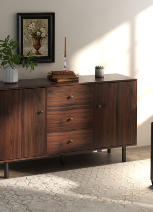 Retro Sideboard with 2 Cabinets 3 Drawers, Buffet Table, Rustic Brown