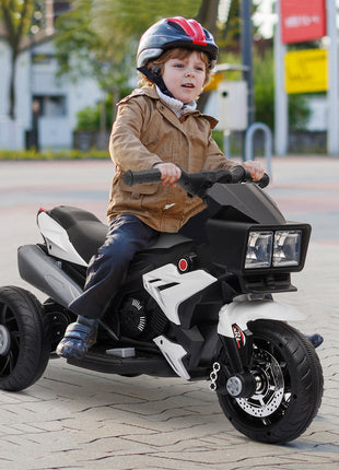 6V Kids Motorcycle Toddler Ride-on Toy, High-Traction Battery-Operated Mini Electric Motorbike with Forward/Reverse Switch, Music, Headlights, Horn, White