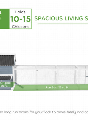 156" Extra Large Wooden Chicken Coop with 2 Nesting Box, Run Cage, Waterproof Wave Roof, for 10-15 Chickens, Light Gray