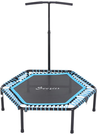 4.5ft Exercise Trampoline, Portable & Foldable Fitness Trampoline Rebounder with 3-Level Adjustable T-Bar, Great for Adults Kids Working Out, Blue