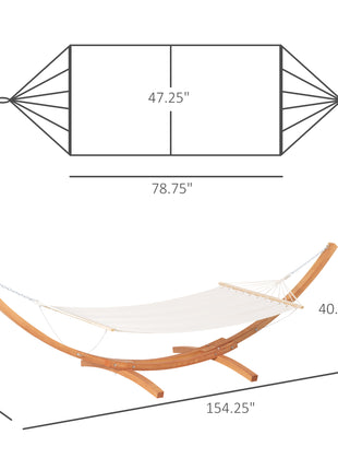 Outdoor Hammock with Stand, Extra Large Heavy Duty Wooden Frame, No Tree Needed, 12.8' Indoor Outside Boho Style Nap Bed, Natural Cotton, White