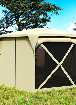 11 x 11ft Pop Up Gazebo Screen Tent with Removable Roof Cover, Roll-up Wind Panels for Camping, Backyard, Beige