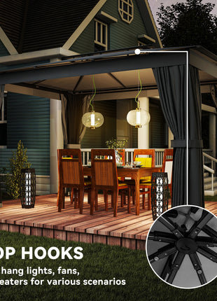 10' x 12' Outdoor Patio Gazebo, Soft Top Gazebo Canopy Shelter with Curtains, Netting, Steel Frame, Hooks, Dark Gray