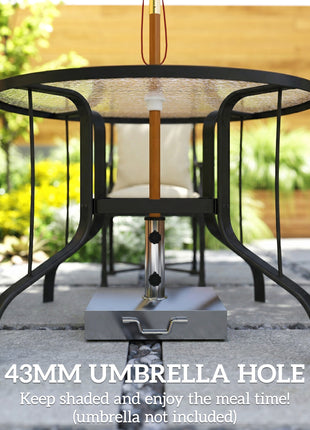 38" Round Patio Table with Umbrella Hole, Tempered Glass Outdoor Dining Table, Black