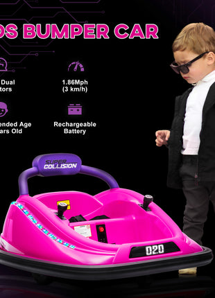 12V Kids Bumper Car Twins Motor with Parent Remote Control, Safety Belt, Lights, 360° Rotation, Pink