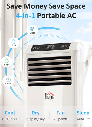 10000 BTU Mobile Portable Air Conditioner with Cooling, Dehumidifier and Ventilating, 2 Speed Fans, 24-Hour Timer, White