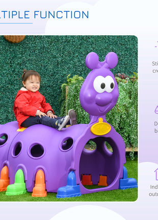 Caterpillar Play Tunnel, Toddler Tunnel for Kids Crawl and Climb Through, Kids' Play Structure Indoor Outdoor, 2 Sections, Purple