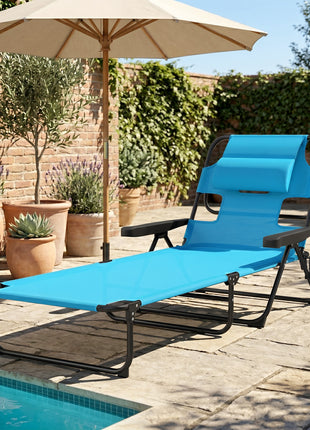 Folding Lounge Chair w/ Reclining Back, Light Blue