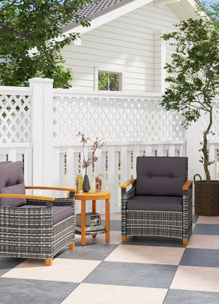 Outdoor Bistro Set Wicker Patio Furniture with Cushions for Porch, Backyard, Garden, Gray