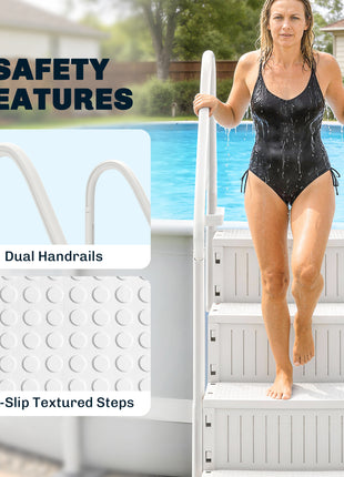 Swimming Pool Ladder Adjustable Height for Above Ground Pool Steps with Dual Handrails White