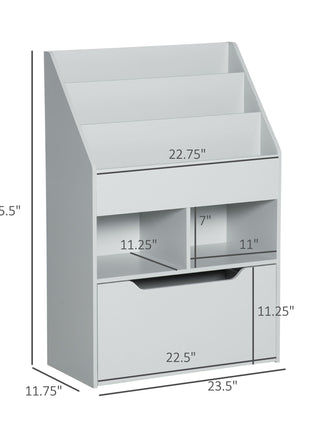 Kids Bookcase Multi-Shelf Book Rack with Mobile Drawer for Books, Toy , Gray